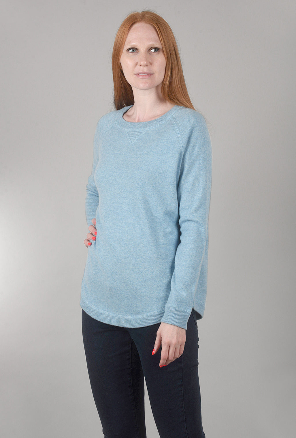 Kinross Cashmere Round-Hem Cashmere Sweatshirt, Waterfall Blue 