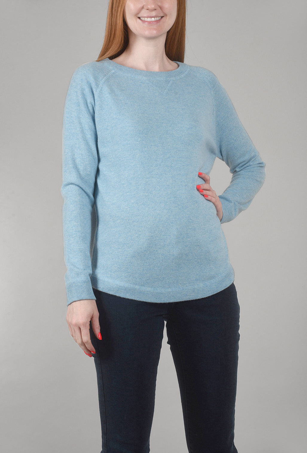 Kinross Cashmere Round-Hem Cashmere Sweatshirt, Waterfall Blue 