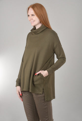 Capote Cozy Cowl-Neck Top, Olive 