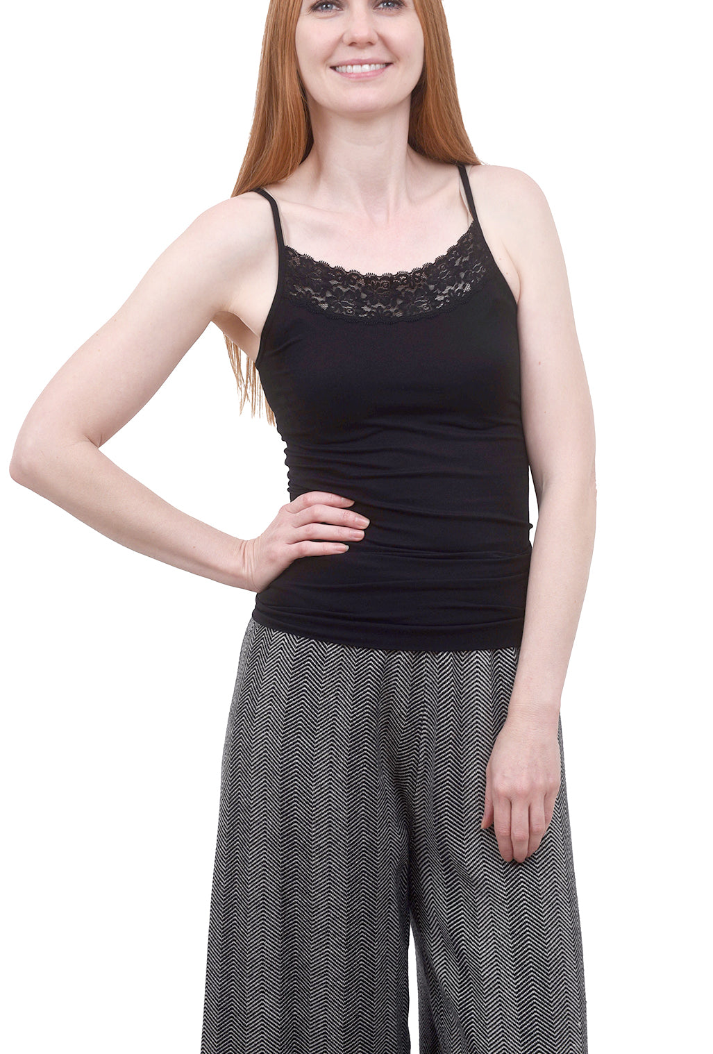 Tees by Tina Lace-Trim Cami, Black One Size Black