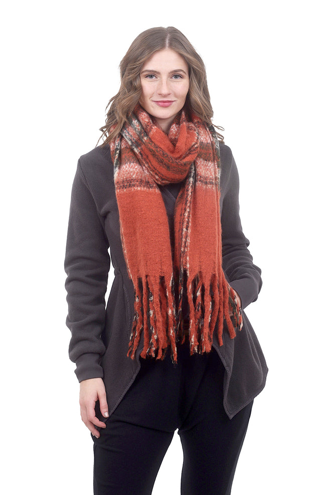 Joy Susan Fringe Plaid Scarf, Spice One Size Spice