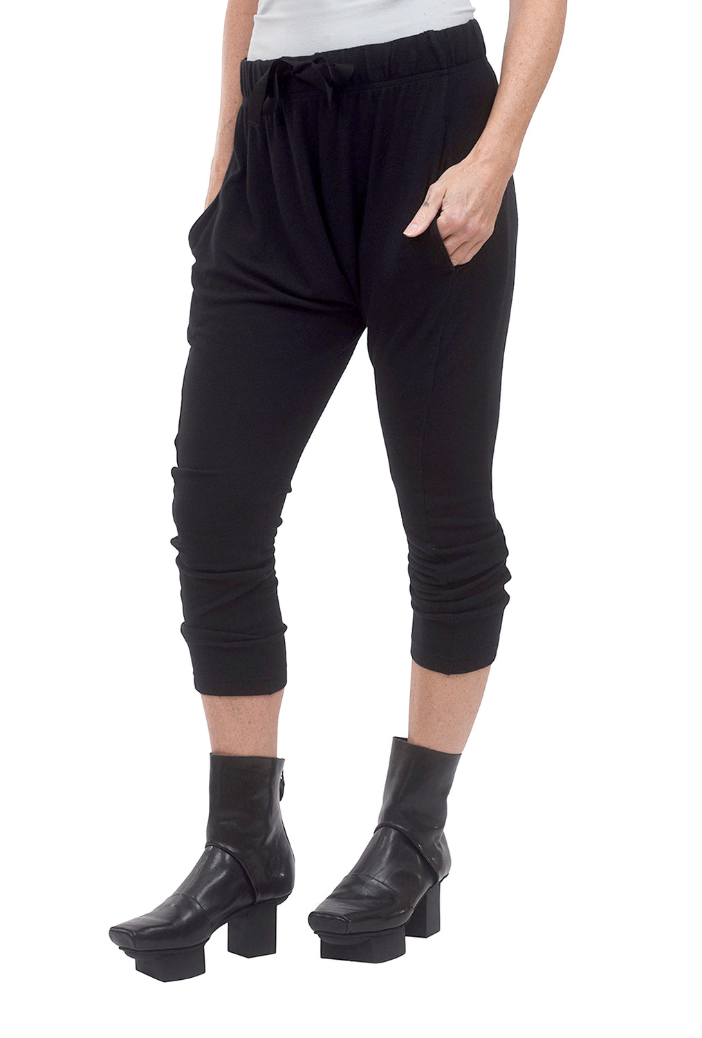 Enza Costa Peached Jersey Slouch Pant, Black 