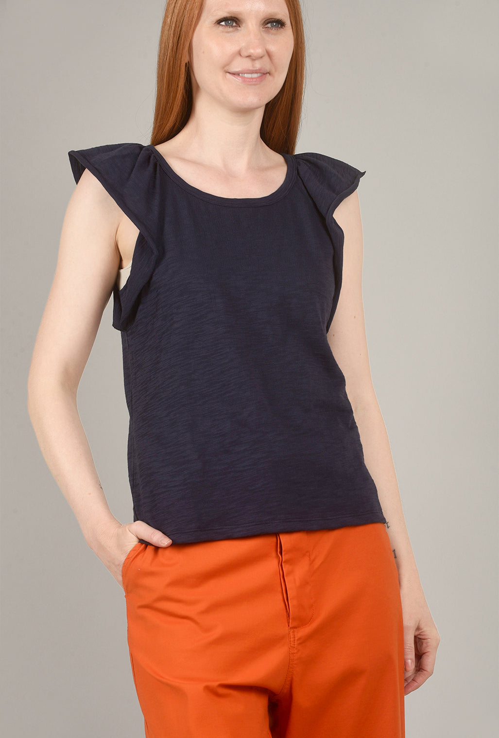 Lilla P Ruffle Sleeve Raglan Tee, Navy 