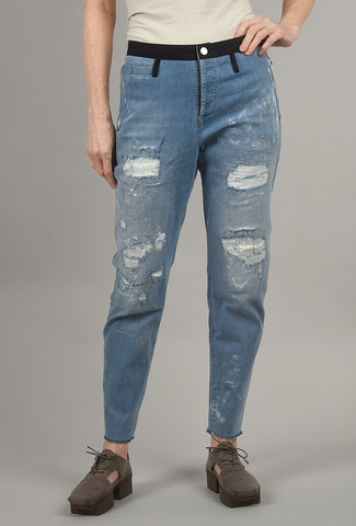 Umit Unal Distressed Slouch Jeans, Blue 